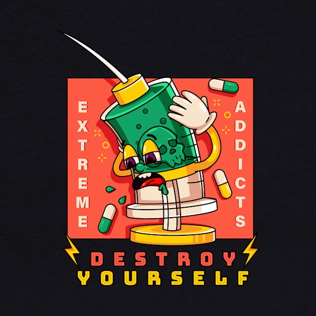 Destroy yourself, depression syringe cartoon by Vyndesign